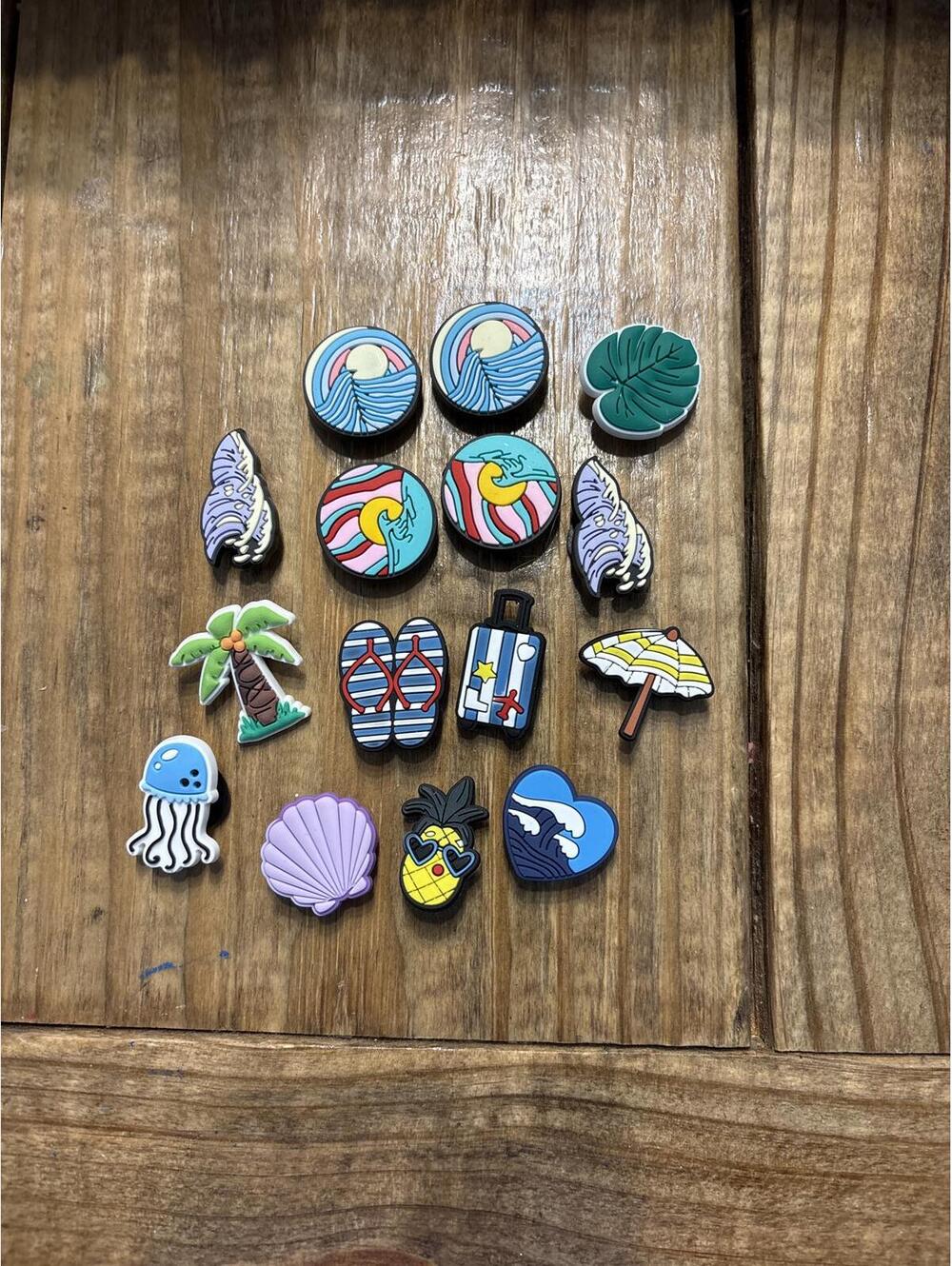 Set of 15 Colorful Tropical and Beach themed Shoe Charms croc